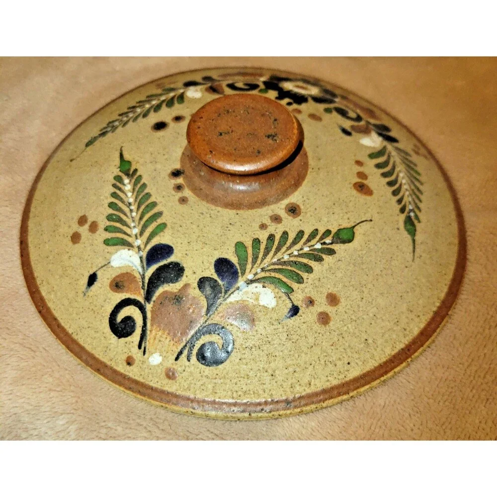 Vintage Netzi Tonala Mexican Pottery Large Soup Tureen Lidded Bowl Bird Floral